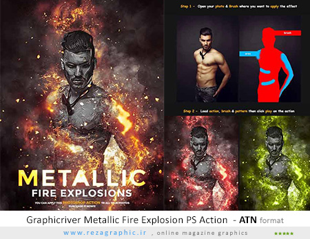 اکشن فتوشاپ انفجار آتش فلزی گرافیک ریور - Graphicriver Metallic Fire Explosion PS Action